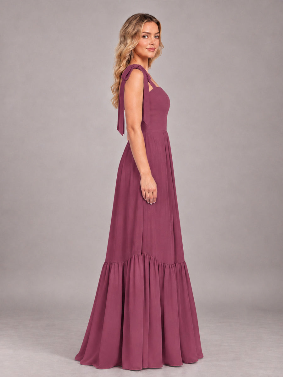 Desert Rose Chic Sleeveless Lace Up Back Floor Length Chiffon Bridesmaid Dress