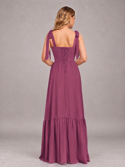 Desert Rose Chic Sleeveless Lace Up Back Floor Length Chiffon Bridesmaid Dress
