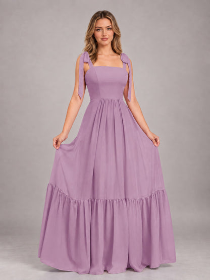 Dusty Purple Chic Sleeveless Lace Up Back Floor Length Chiffon Bridesmaid Dress