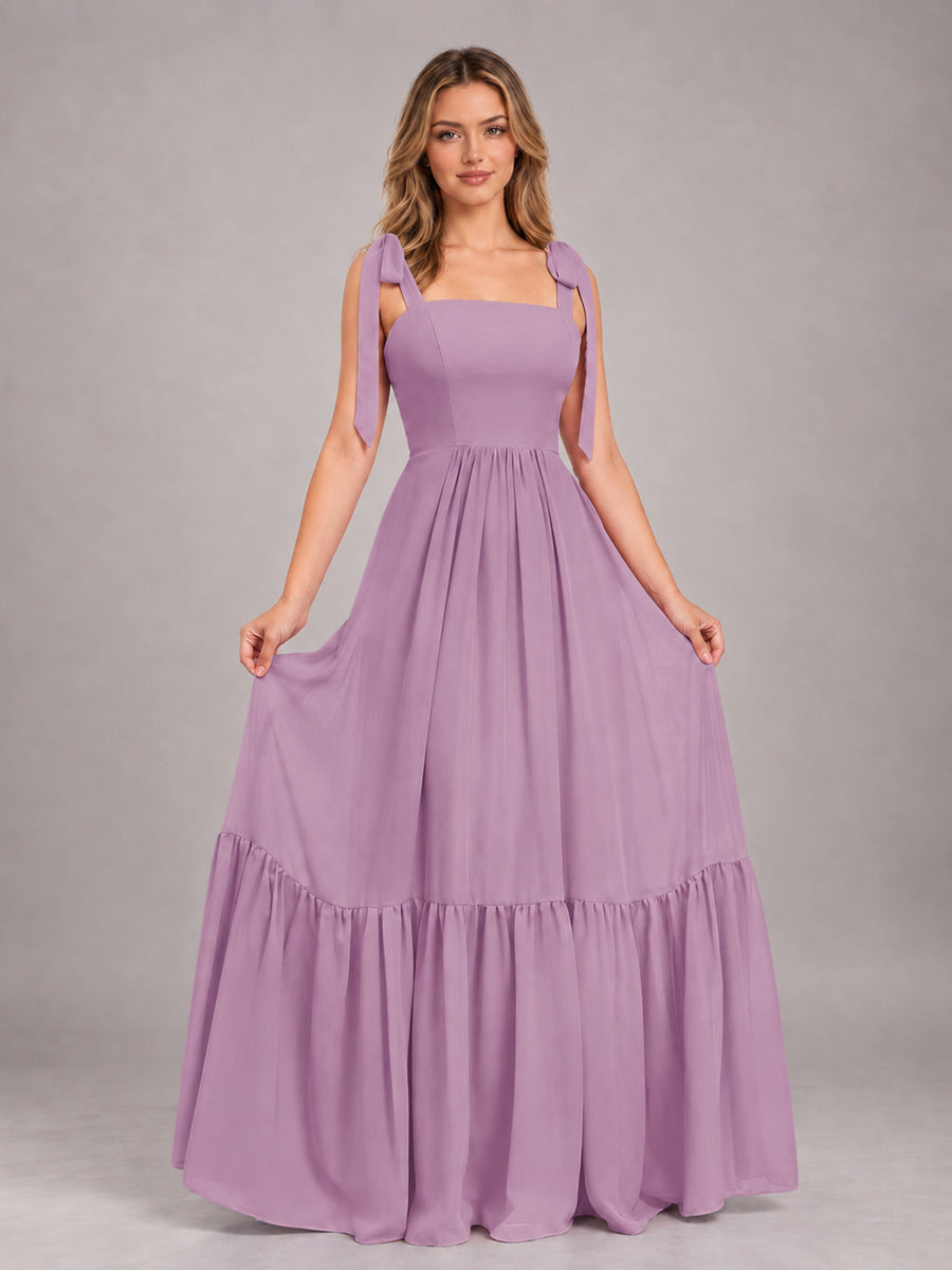 Dusty Purple Chic Sleeveless Lace Up Back Floor Length Chiffon Bridesmaid Dress