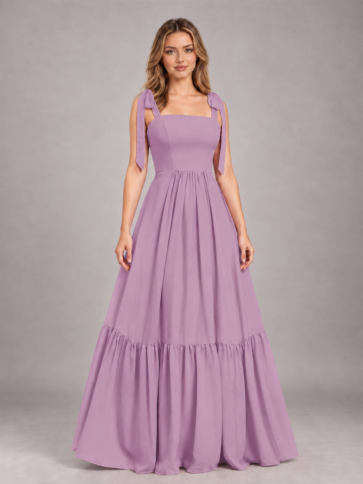 Dusty Purple Chic Sleeveless Lace Up Back Floor Length Chiffon Bridesmaid Dress