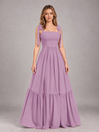 Dusty Purple Chic Sleeveless Lace Up Back Floor Length Chiffon Bridesmaid Dress