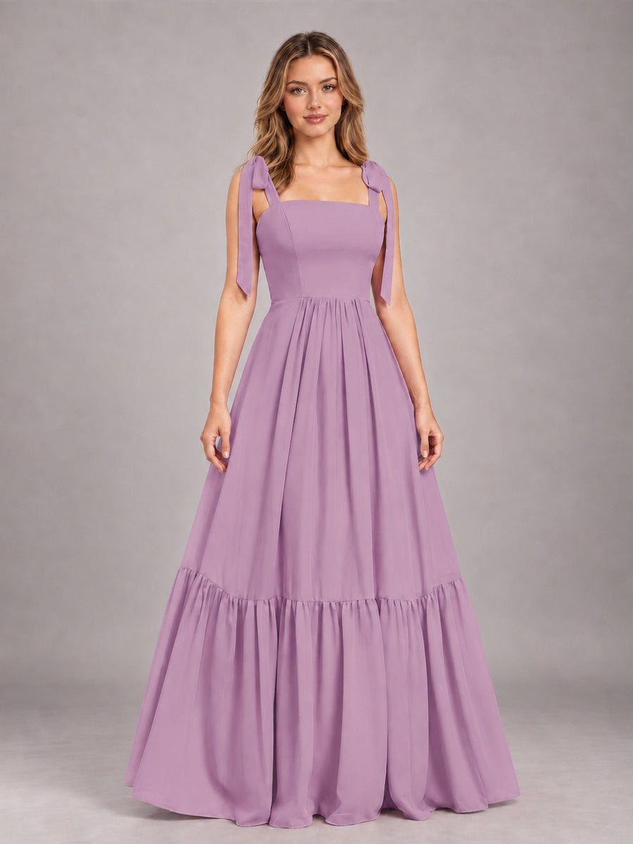 Dusty Purple Chic Sleeveless Lace Up Back Floor Length Chiffon Bridesmaid Dress