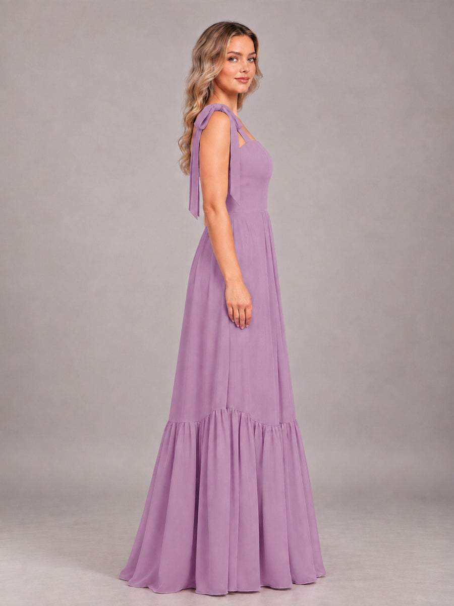 Dusty Purple Chic Sleeveless Lace Up Back Floor Length Chiffon Bridesmaid Dress