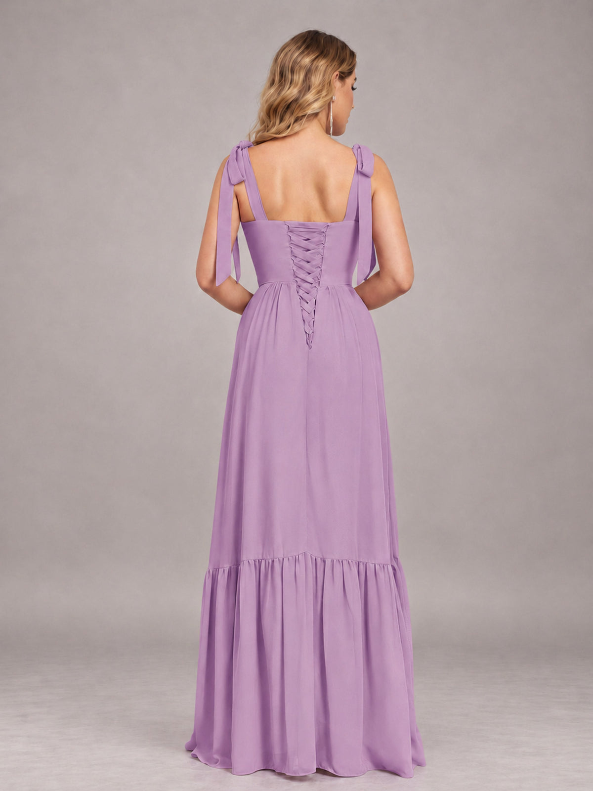 Dusty Purple Chic Sleeveless Lace Up Back Floor Length Chiffon Bridesmaid Dress