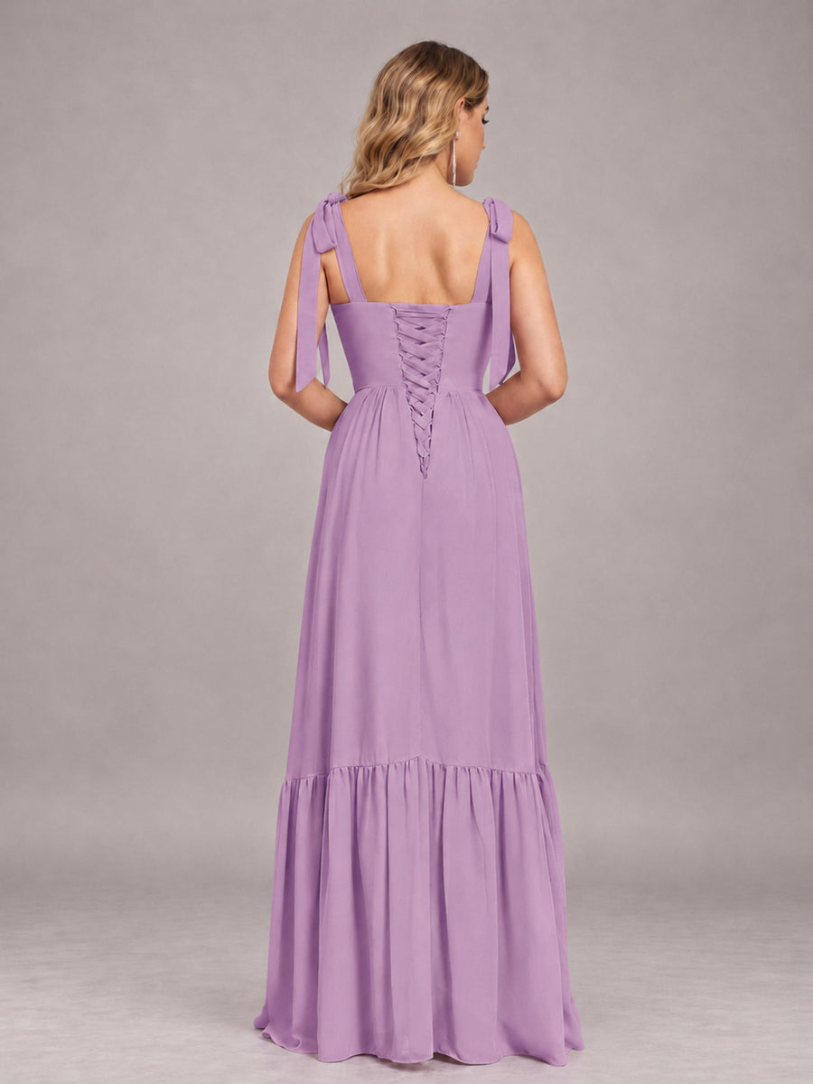 Dusty Purple Chic Sleeveless Lace Up Back Floor Length Chiffon Bridesmaid Dress