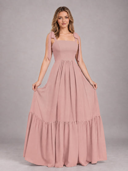 Dusty Rose Chic Sleeveless Lace Up Back Floor Length Chiffon Bridesmaid Dress