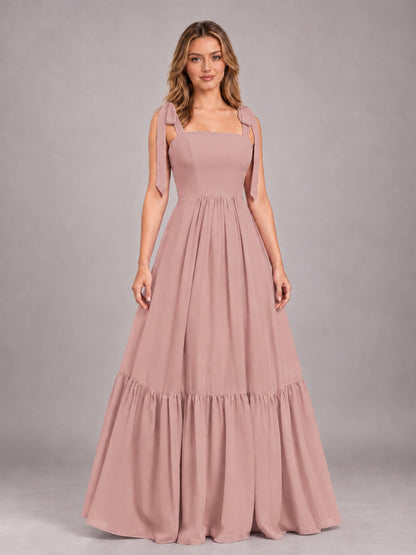 Dusty Rose Chic Sleeveless Lace Up Back Floor Length Chiffon Bridesmaid Dress