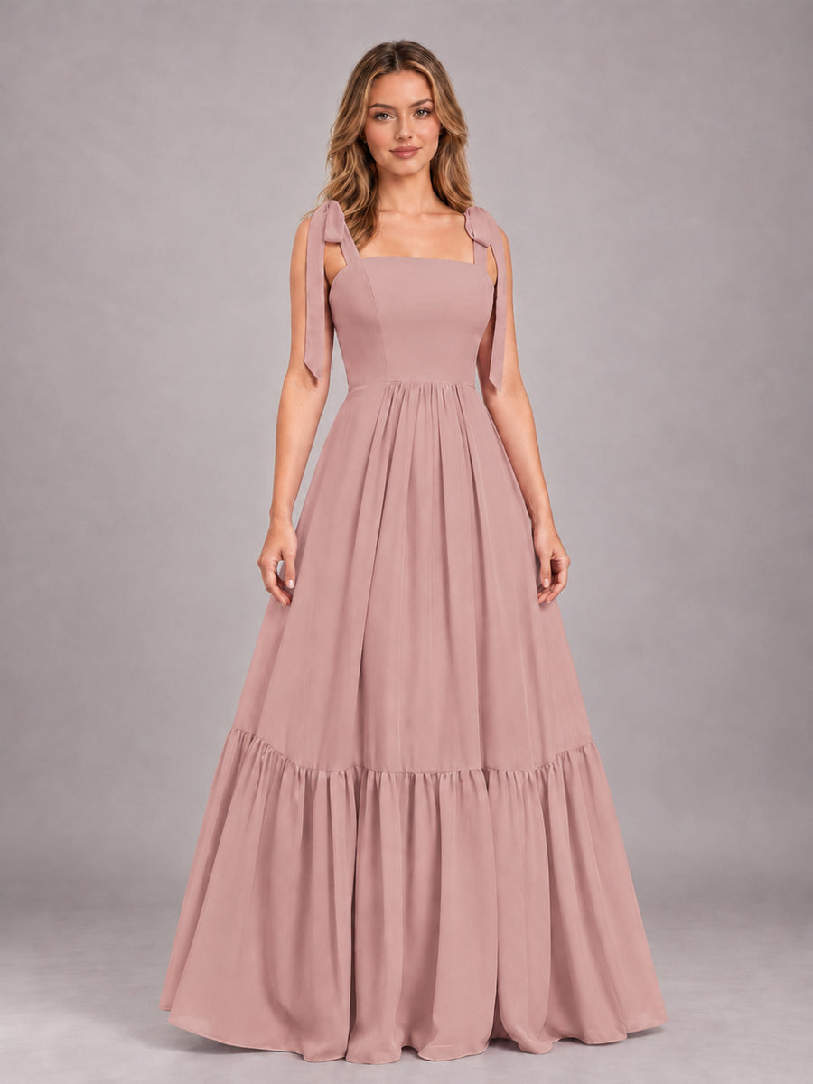 Dusty Rose Chic Sleeveless Lace Up Back Floor Length Chiffon Bridesmaid Dress