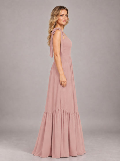 Dusty Rose Chic Sleeveless Lace Up Back Floor Length Chiffon Bridesmaid Dress