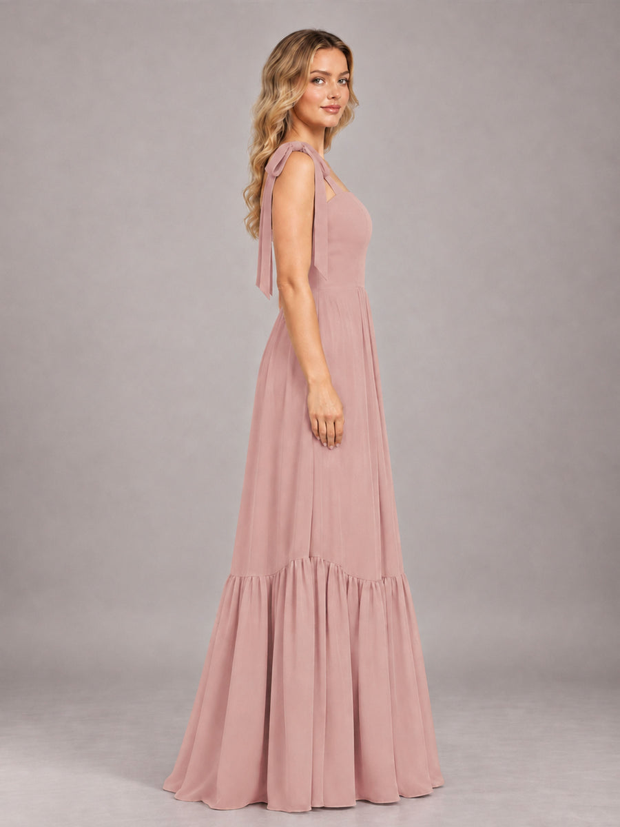 Dusty Rose Chic Sleeveless Lace Up Back Floor Length Chiffon Bridesmaid Dress