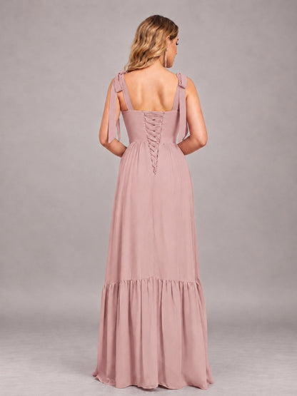 Dusty Rose Chic Sleeveless Lace Up Back Floor Length Chiffon Bridesmaid Dress