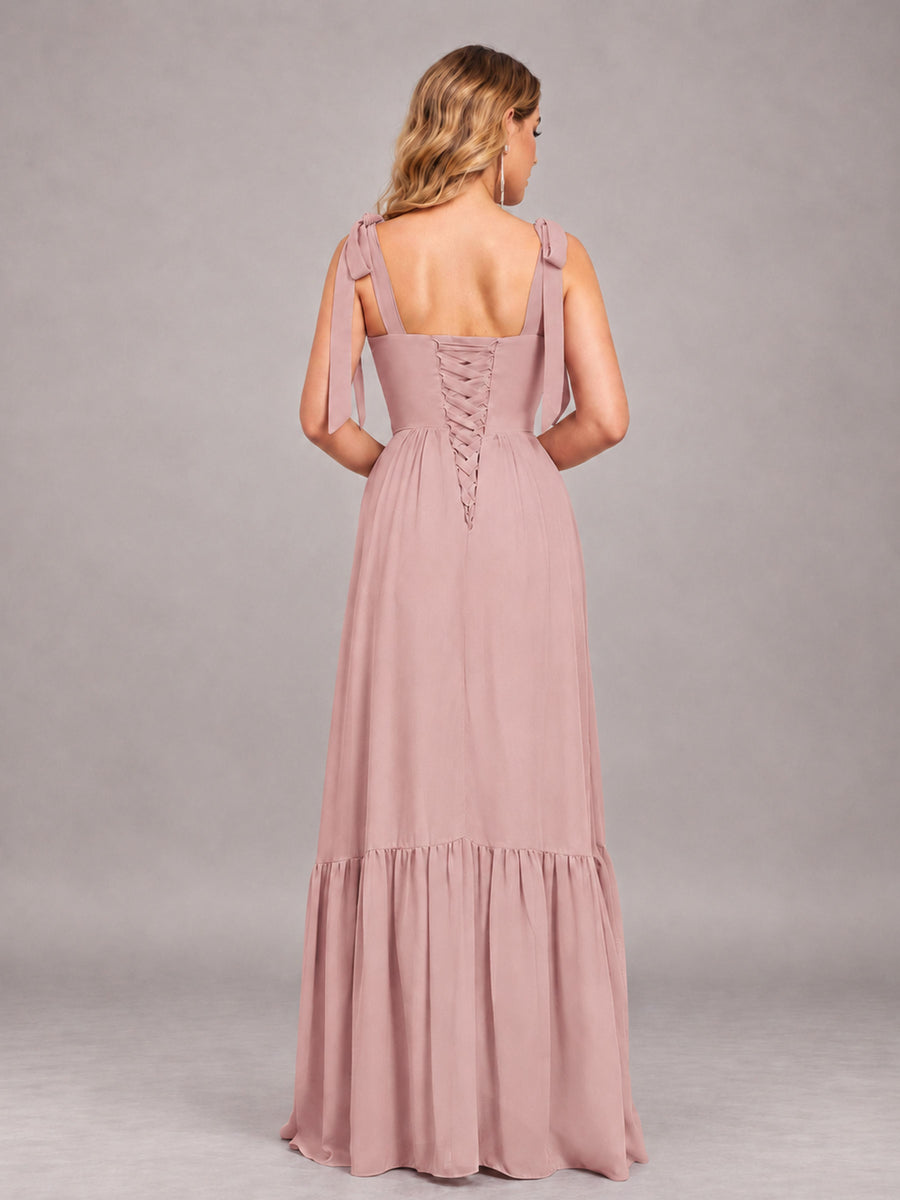 Dusty Rose Chic Sleeveless Lace Up Back Floor Length Chiffon Bridesmaid Dress