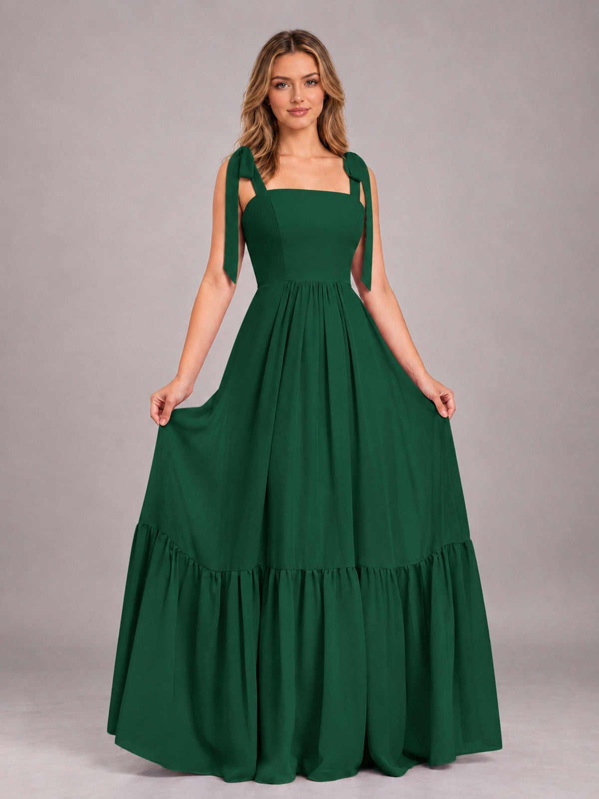 Emerald Green Chic Sleeveless Lace Up Back Floor Length Chiffon Bridesmaid Dress