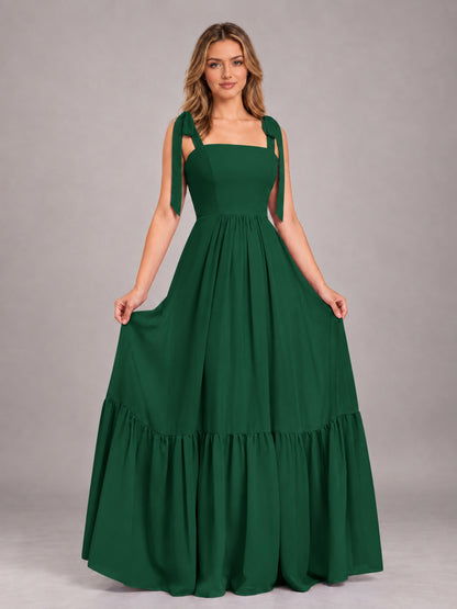 Emerald Green Chic Sleeveless Lace Up Back Floor Length Chiffon Bridesmaid Dress