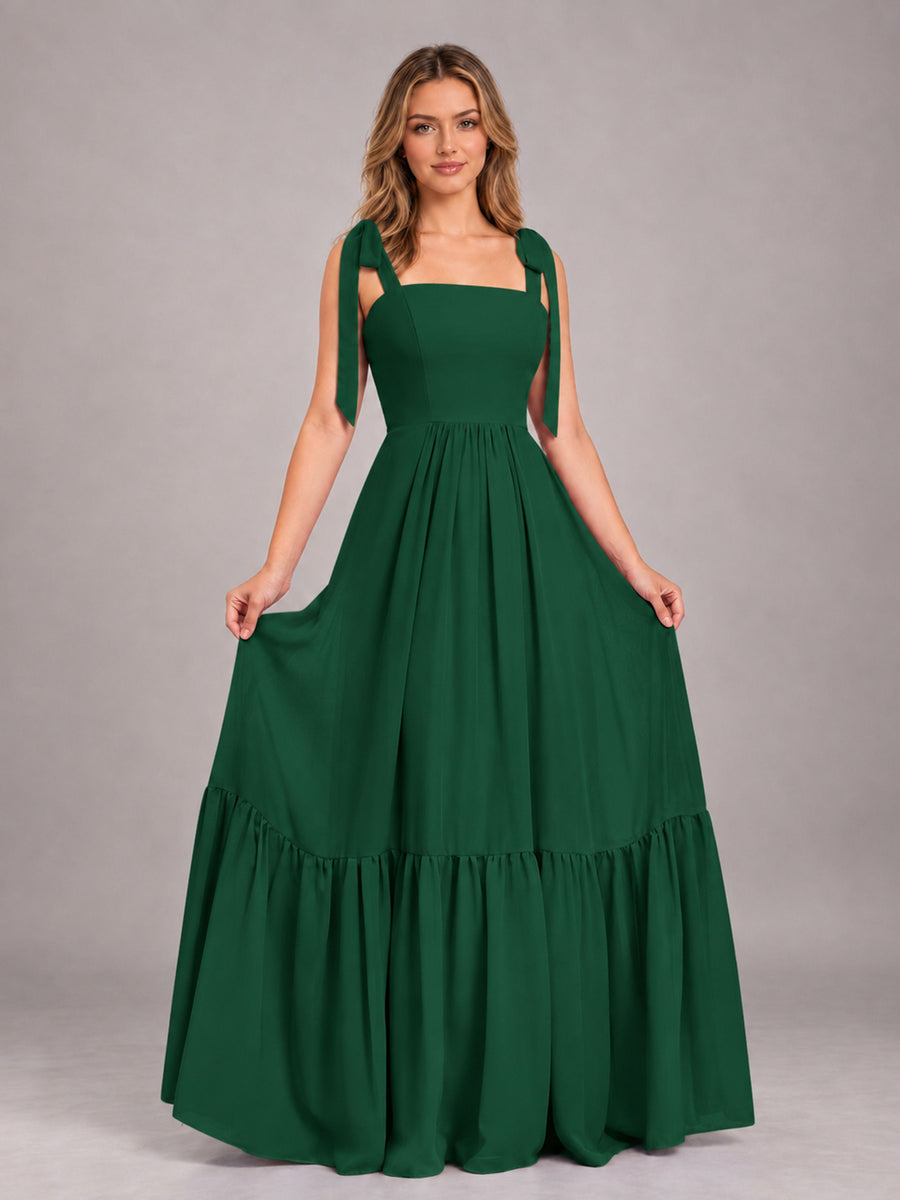 Emerald Green Chic Sleeveless Lace Up Back Floor Length Chiffon Bridesmaid Dress