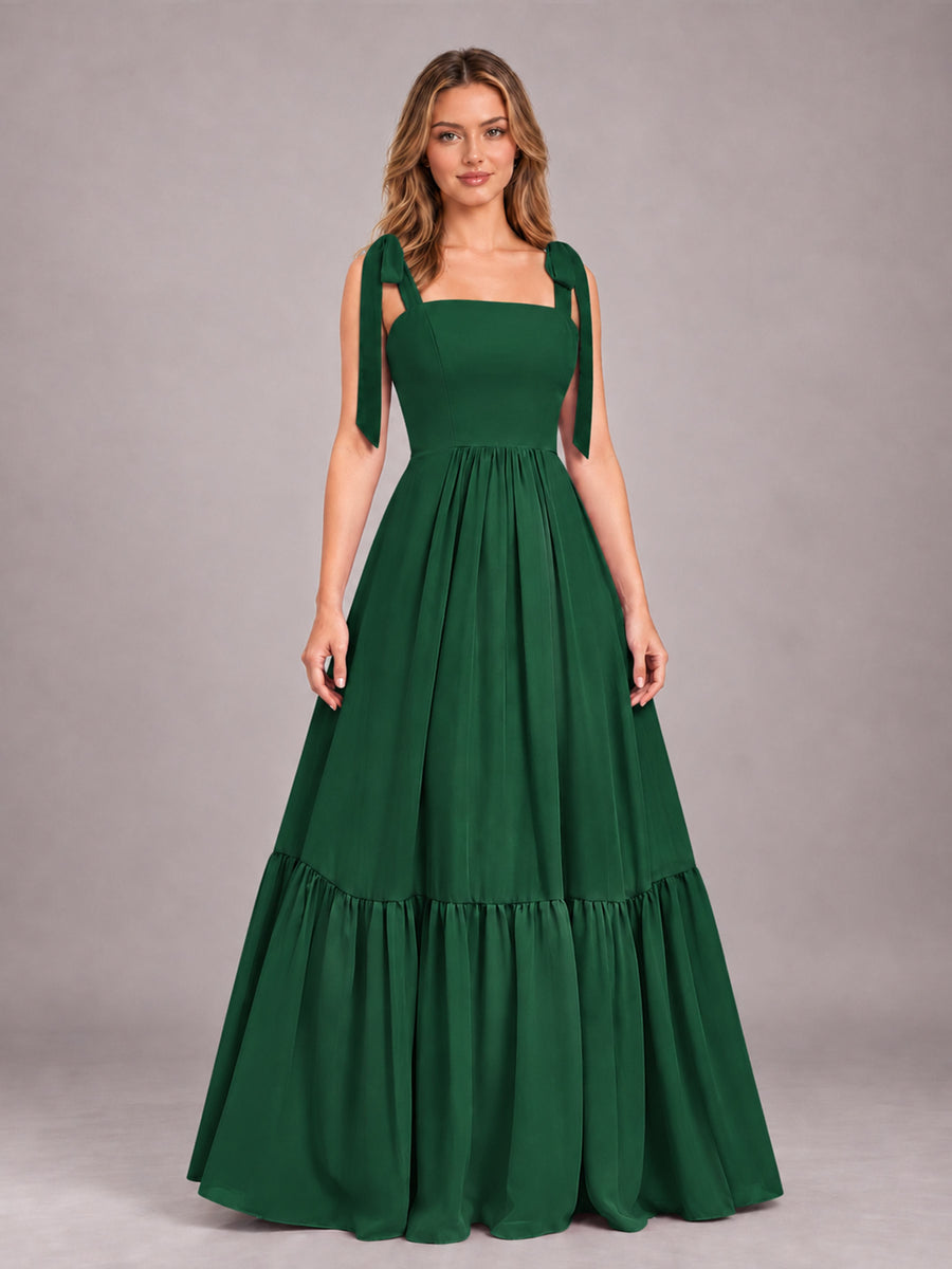 Emerald Green Chic Sleeveless Lace Up Back Floor Length Chiffon Bridesmaid Dress