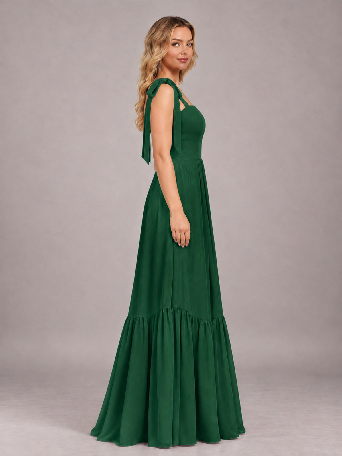 Emerald Green Chic Sleeveless Lace Up Back Floor Length Chiffon Bridesmaid Dress