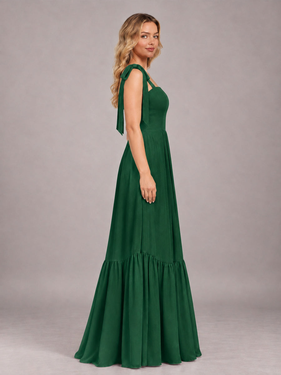 Emerald Green Chic Sleeveless Lace Up Back Floor Length Chiffon Bridesmaid Dress