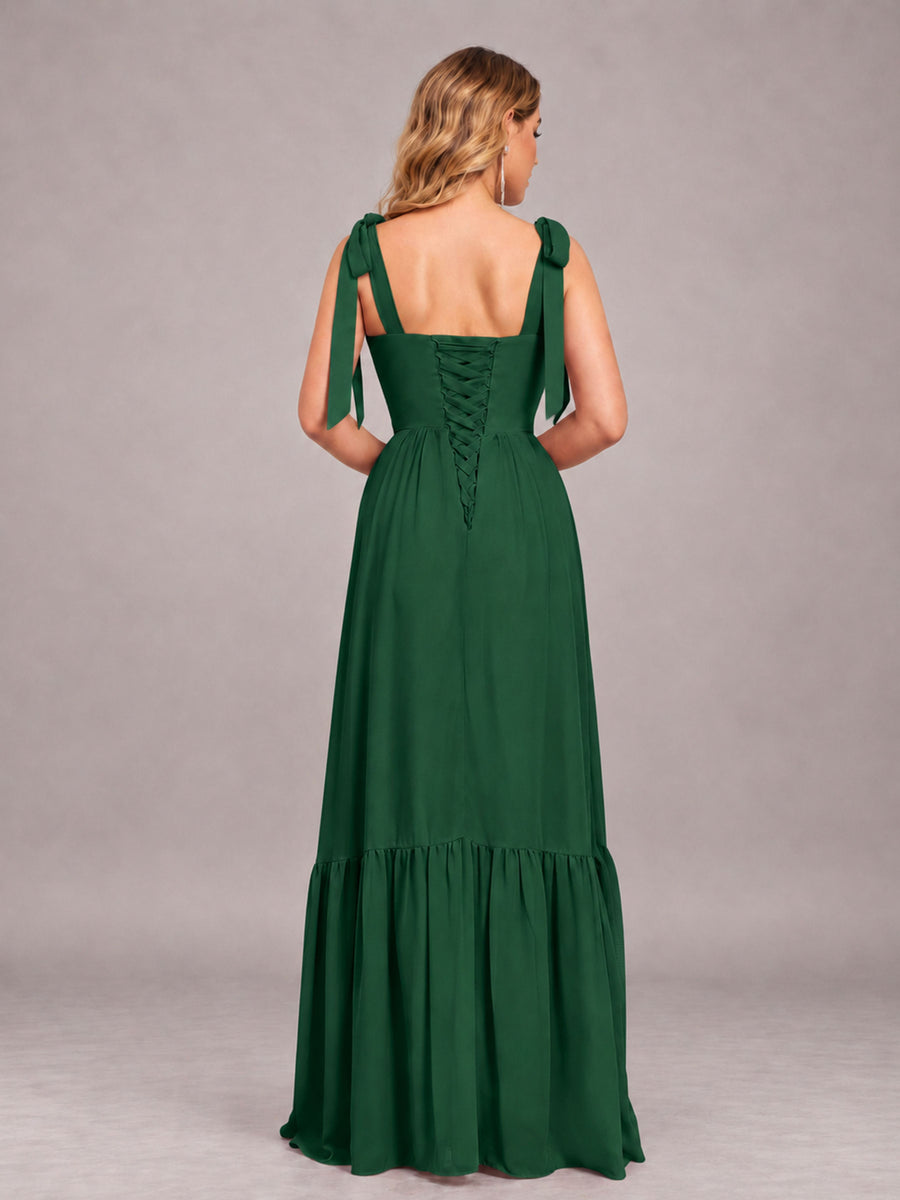 Emerald Green Chic Sleeveless Lace Up Back Floor Length Chiffon Bridesmaid Dress