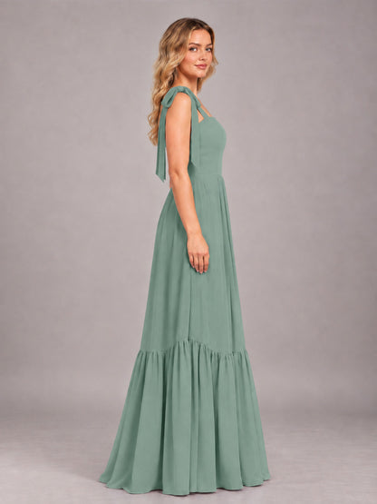 Eucalyptus Chic Sleeveless Lace Up Back Floor Length Chiffon Bridesmaid Dress