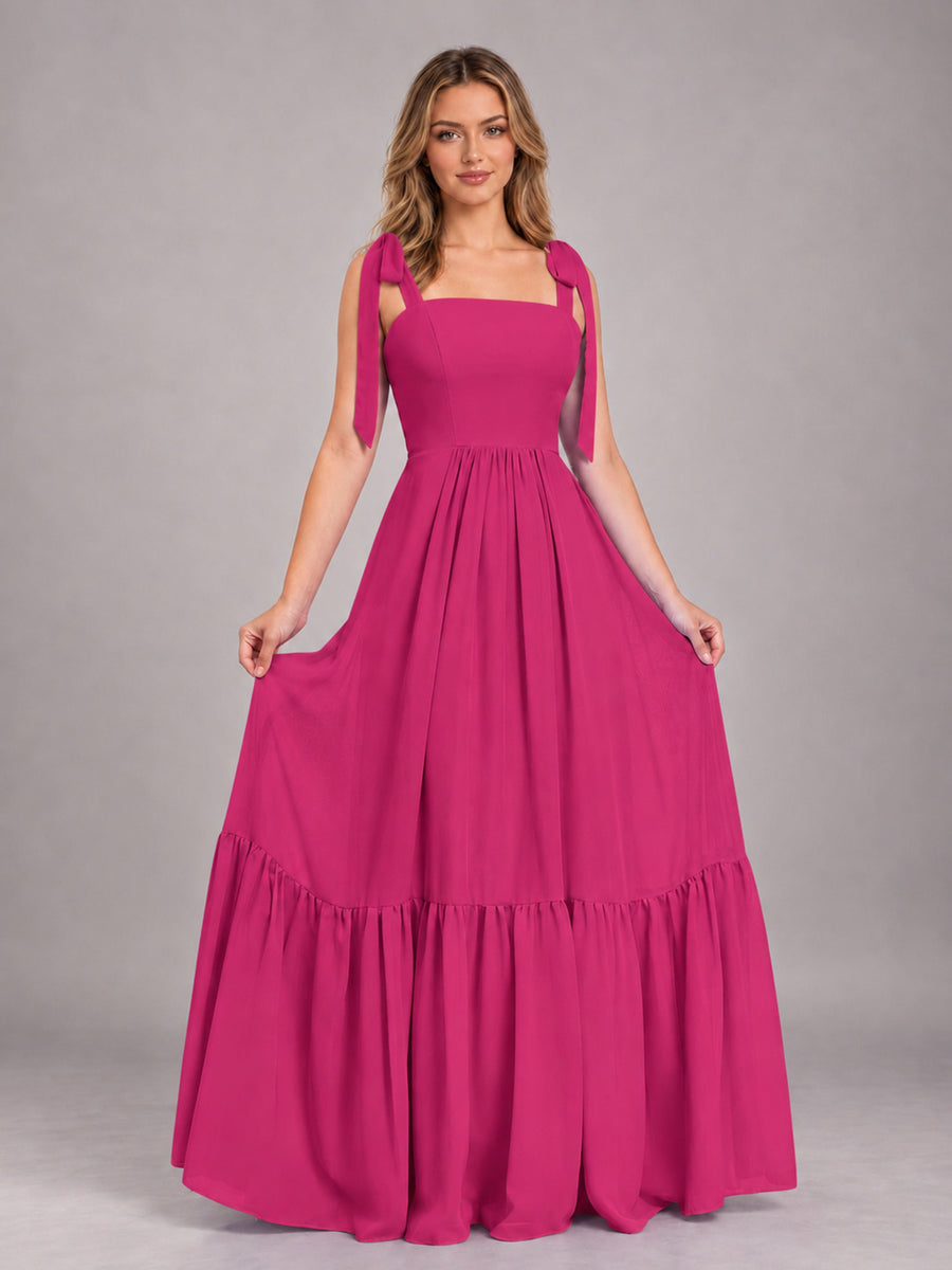 Fuchsia Chic Sleeveless Lace Up Back Floor Length Chiffon Bridesmaid Dress