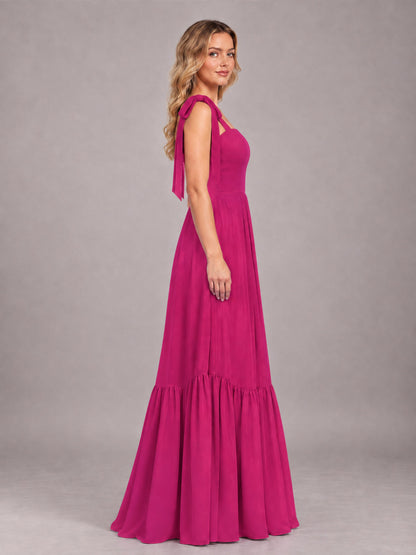 Fuchsia Chic Sleeveless Lace Up Back Floor Length Chiffon Bridesmaid Dress