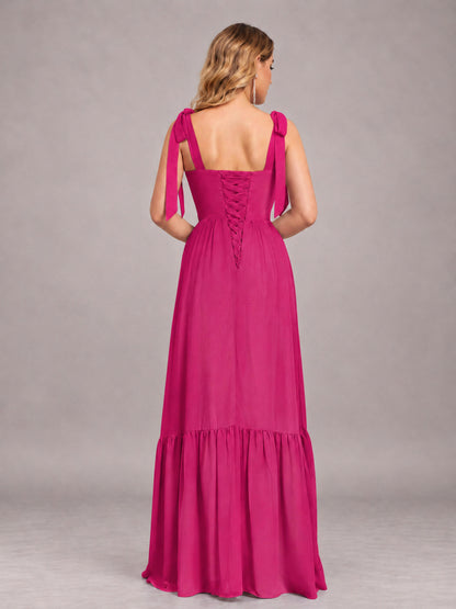 Fuchsia Chic Sleeveless Lace Up Back Floor Length Chiffon Bridesmaid Dress