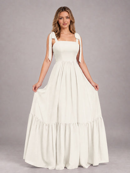 Ivory Chic Sleeveless Lace Up Back Floor Length Chiffon Bridesmaid Dress