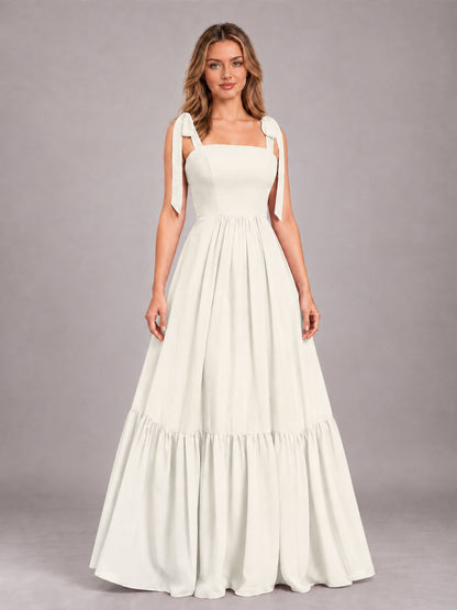 Ivory Chic Sleeveless Lace Up Back Floor Length Chiffon Bridesmaid Dress