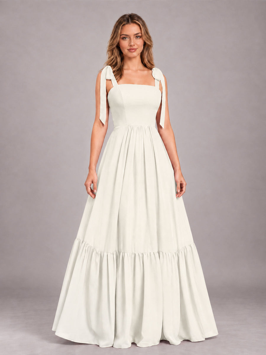 Ivory Chic Sleeveless Lace Up Back Floor Length Chiffon Bridesmaid Dress