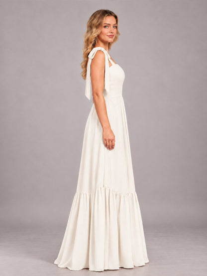 Ivory Chic Sleeveless Lace Up Back Floor Length Chiffon Bridesmaid Dress