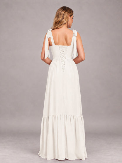 Ivory Chic Sleeveless Lace Up Back Floor Length Chiffon Bridesmaid Dress