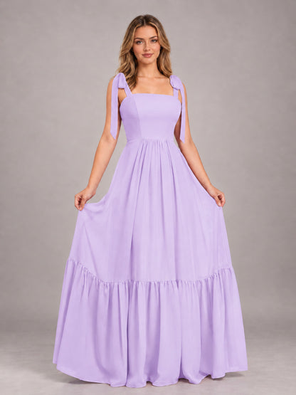 Lilac Chic Sleeveless Lace Up Back Floor Length Chiffon Bridesmaid Dress