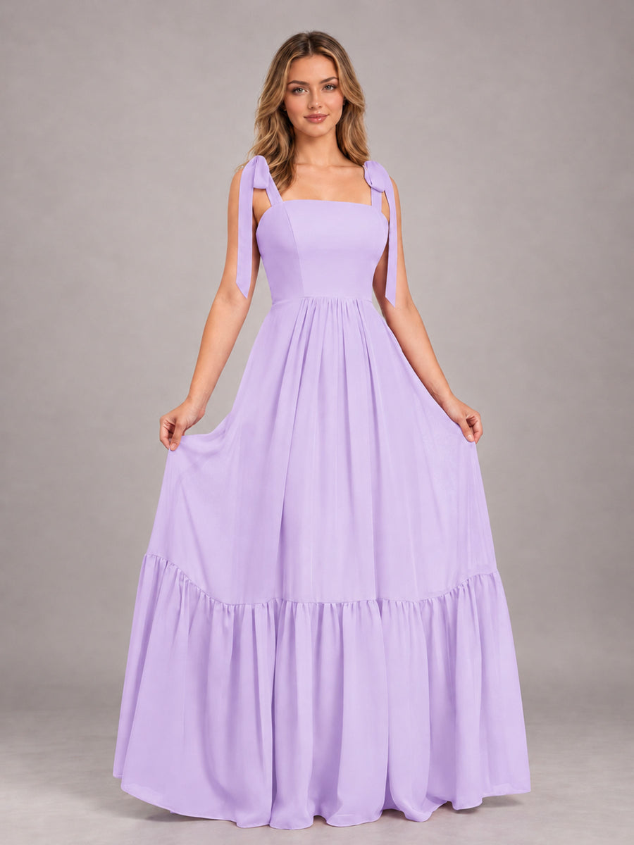 Lilac Chic Sleeveless Lace Up Back Floor Length Chiffon Bridesmaid Dress