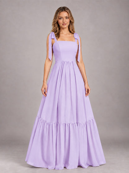 Lilac Chic Sleeveless Lace Up Back Floor Length Chiffon Bridesmaid Dress