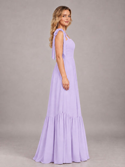 Lilac Chic Sleeveless Lace Up Back Floor Length Chiffon Bridesmaid Dress