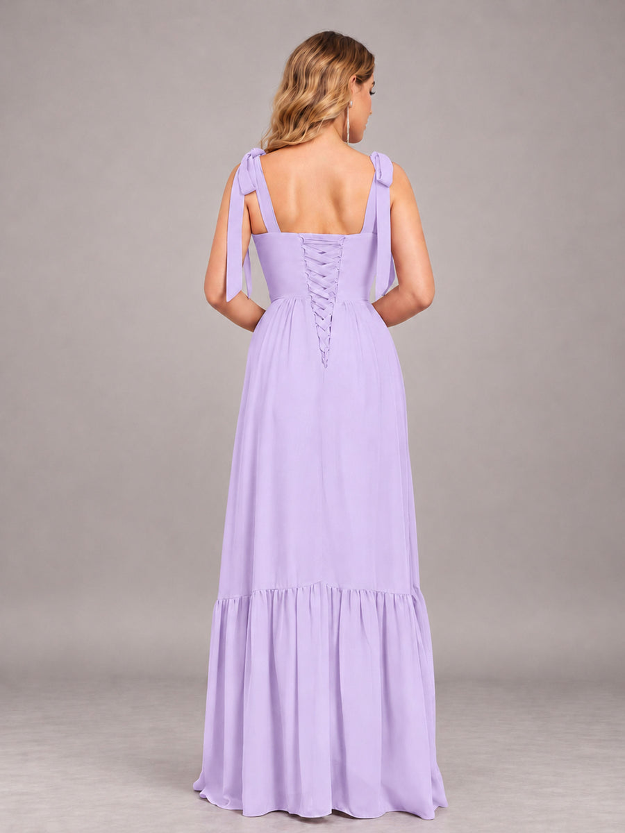 Lilac Chic Sleeveless Lace Up Back Floor Length Chiffon Bridesmaid Dress