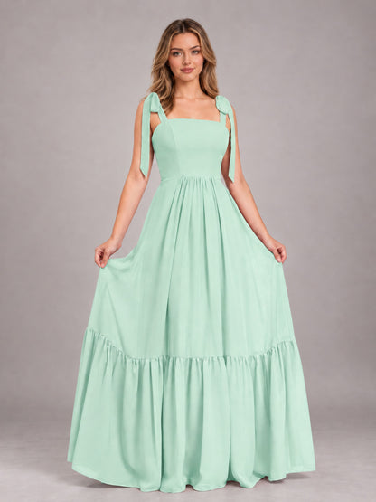 Mint Green Chic Sleeveless Lace Up Back Floor Length Chiffon Bridesmaid Dress