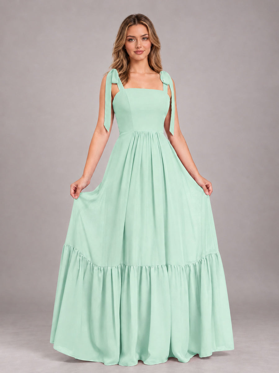 Mint Green Chic Sleeveless Lace Up Back Floor Length Chiffon Bridesmaid Dress