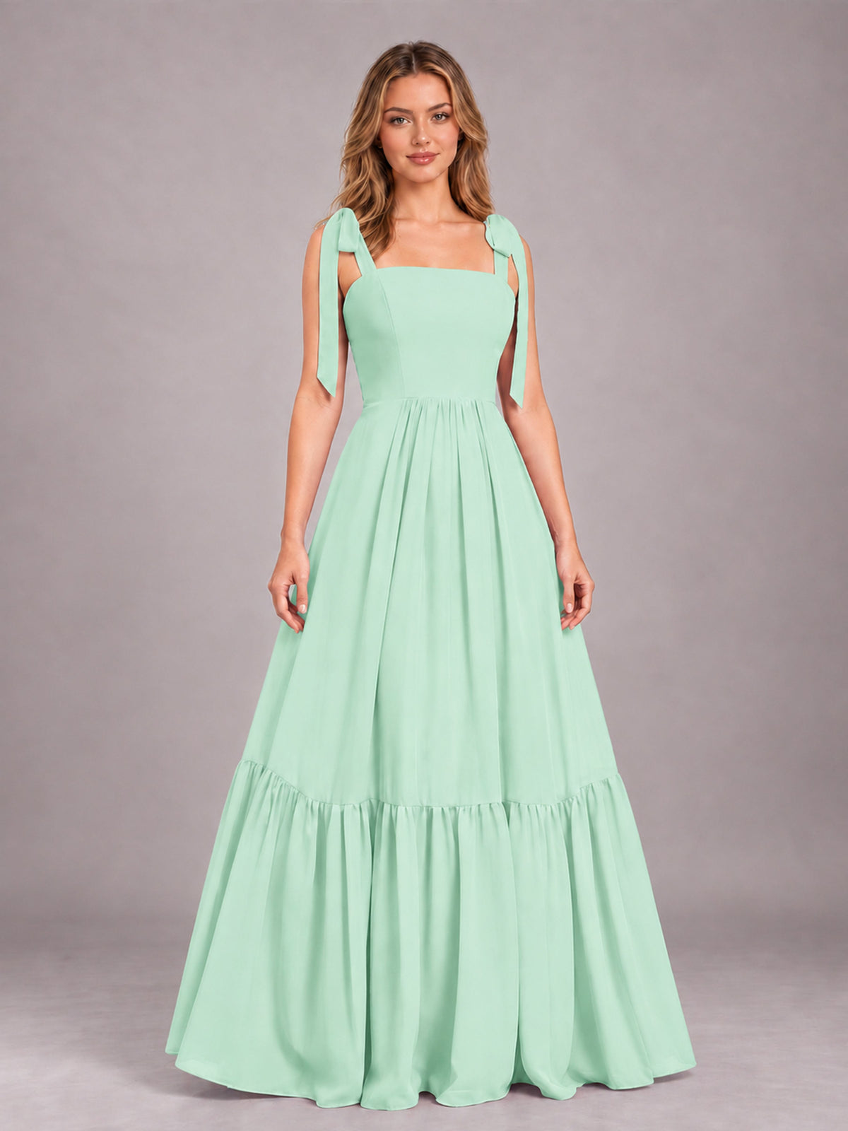 Mint Green Chic Sleeveless Lace Up Back Floor Length Chiffon Bridesmaid Dress