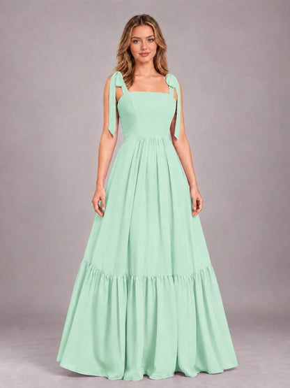 Mint Green Chic Sleeveless Lace Up Back Floor Length Chiffon Bridesmaid Dress
