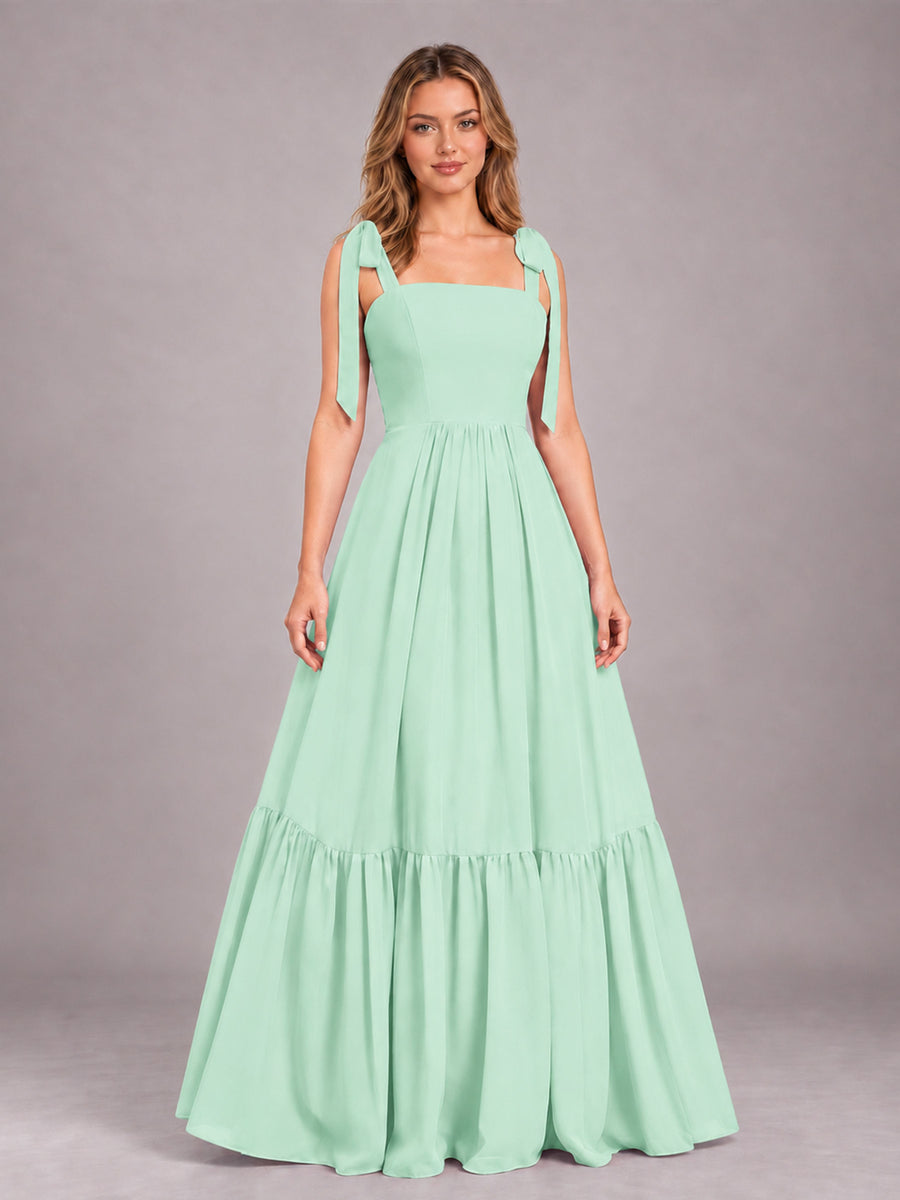 Mint Green Chic Sleeveless Lace Up Back Floor Length Chiffon Bridesmaid Dress