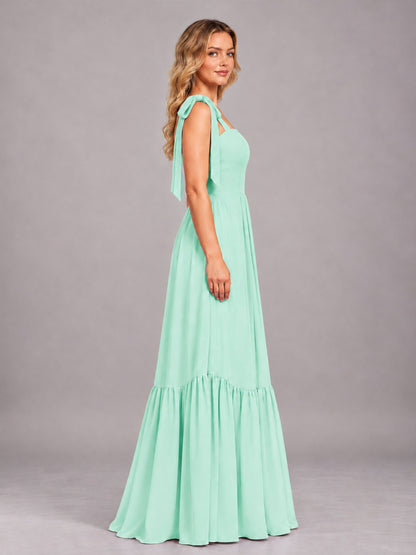 Mint Green Chic Sleeveless Lace Up Back Floor Length Chiffon Bridesmaid Dress