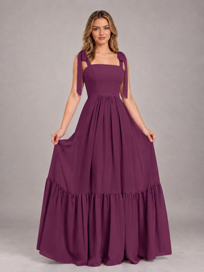 Plum Chic Sleeveless Lace Up Back Floor Length Chiffon Bridesmaid Dress