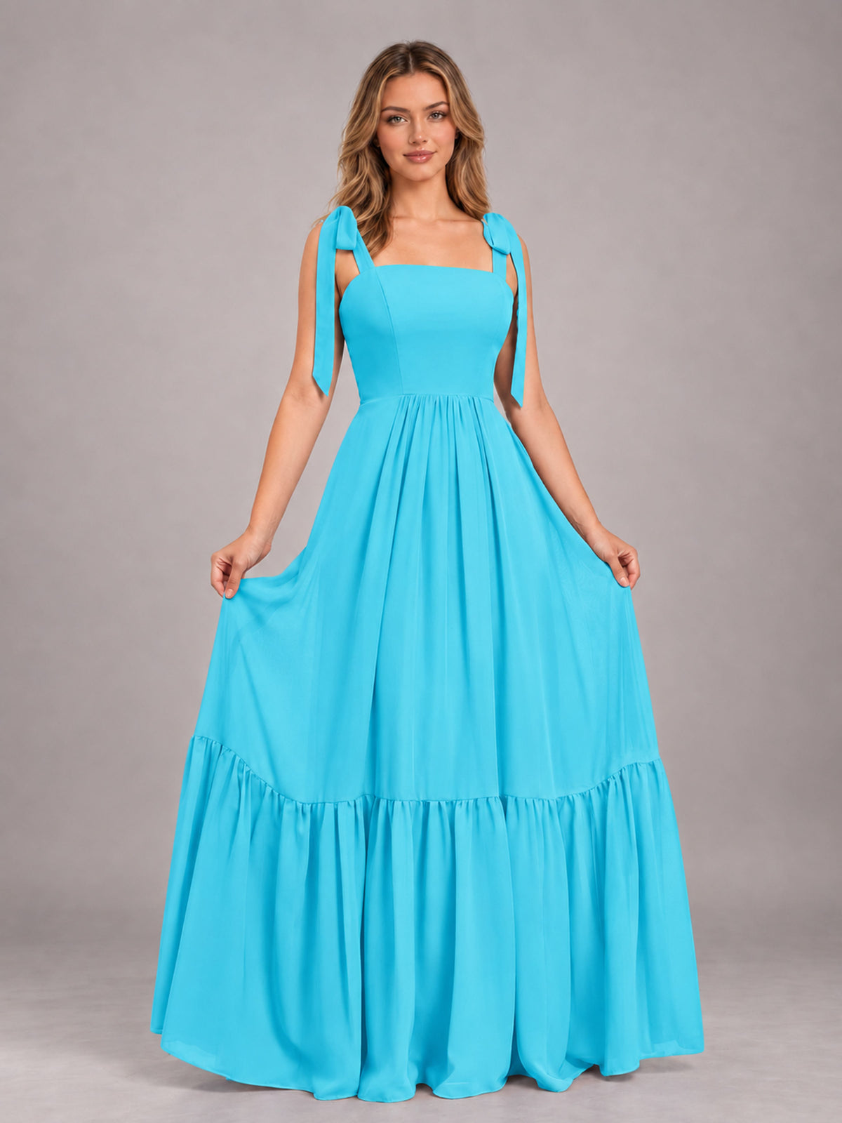 Pool Chic Sleeveless Lace Up Back Floor Length Chiffon Bridesmaid Dress
