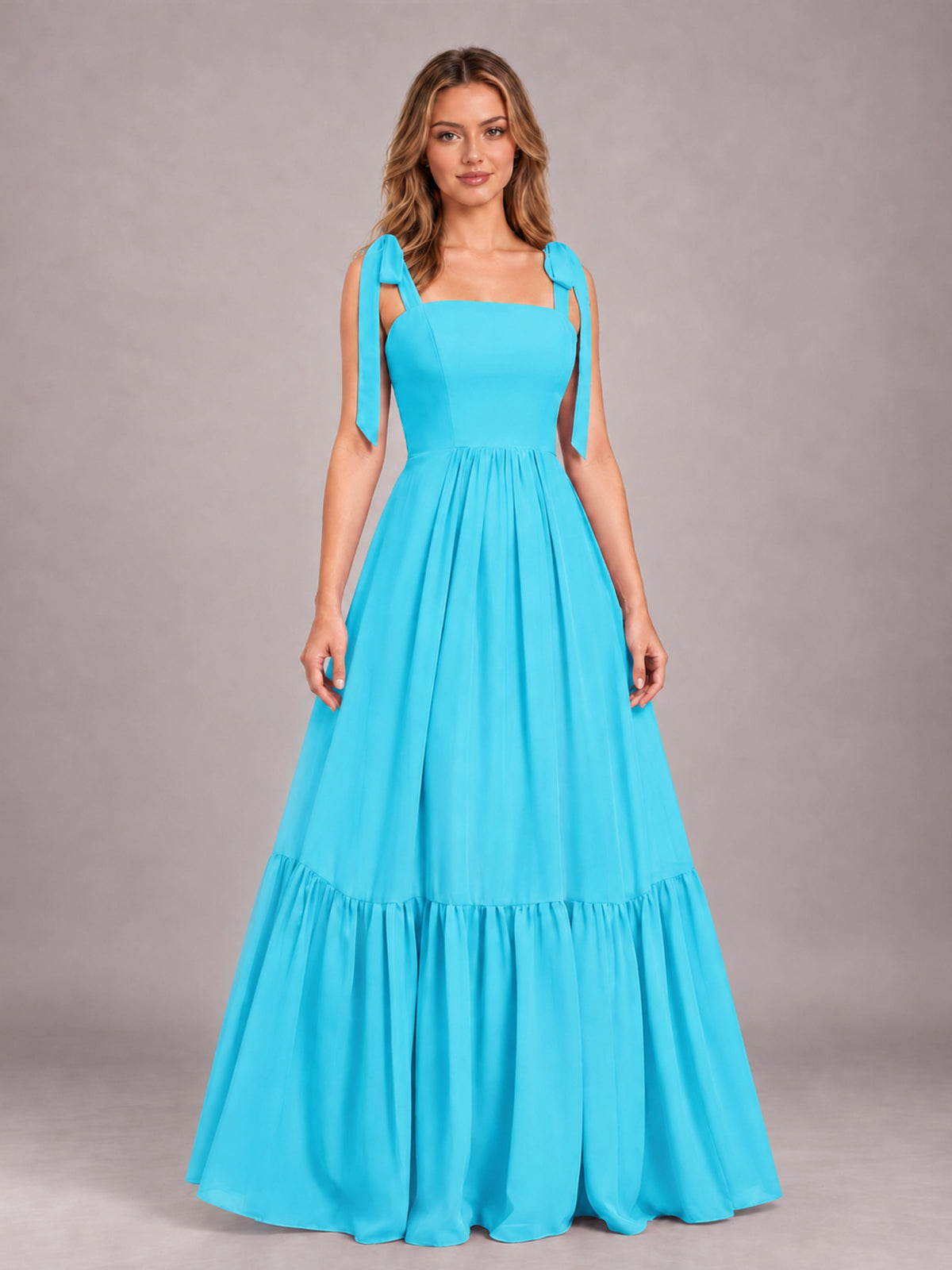 Pool Chic Sleeveless Lace Up Back Floor Length Chiffon Bridesmaid Dress