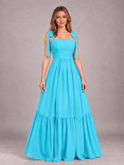 Pool Chic Sleeveless Lace Up Back Floor Length Chiffon Bridesmaid Dress