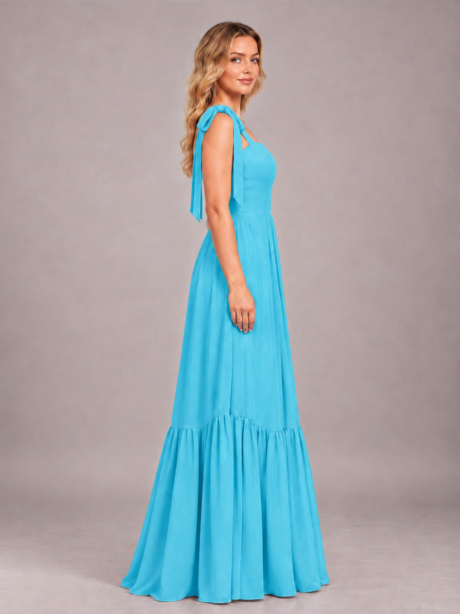 Pool Chic Sleeveless Lace Up Back Floor Length Chiffon Bridesmaid Dress