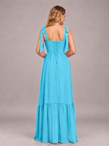 Pool Chic Sleeveless Lace Up Back Floor Length Chiffon Bridesmaid Dress